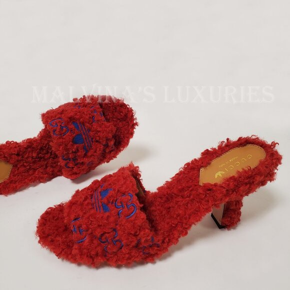 GUCCI SHOES ADIDAS TREFOIL GG LOGO SHEARLING EFFECT SLIDE SANDALS sz 39.5 9.5 - Picture 6 of 16